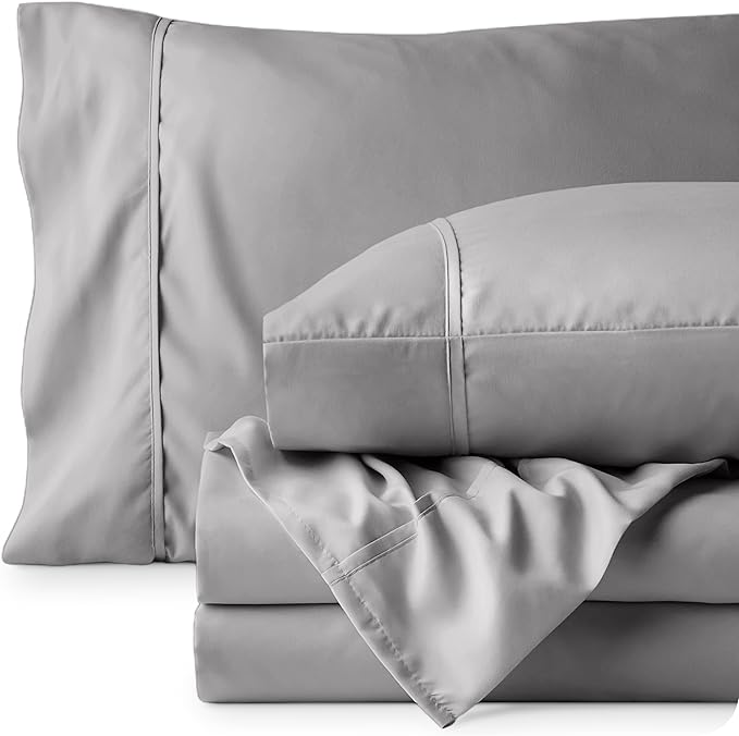 Bare Home California King Sheet Set - 1800 Ultra-Soft Microfiber Cal King Bed Sheets - Double Brushed - Deep Pockets - Easy Fit - 4 Piece Set - Bed Sheets (California King, Light Grey)