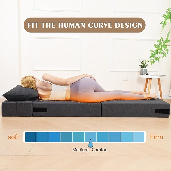 Folding Sofa Bed, Foldable Sleeper Chair with Pillow, Convertible Futon Sofa Bed with Washable Cover, Fold Out Couch for Living Room, Dorm, Guest Room, Single Size, Dark Grey