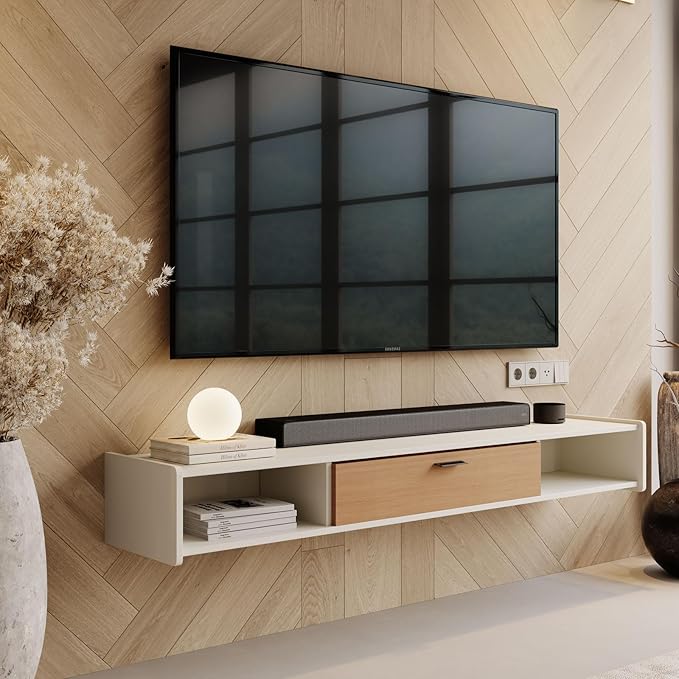 70'' Floating TV Stand,Wall Mounted TV Console,Floating TV Cabinet,Under TV Shelf for Bedroom Living Room(White)