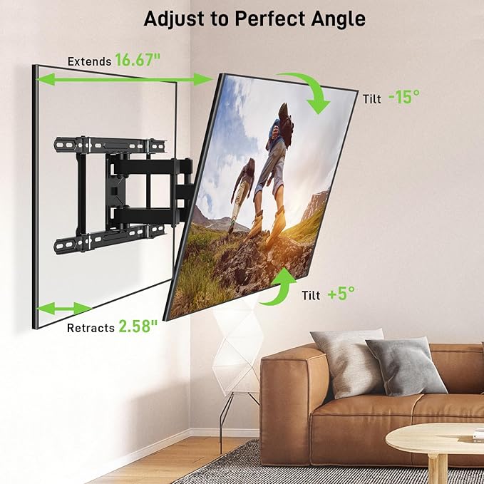 USX MOUNT UL Listed TV Wall Mount for 42"-85" TVS, Fits 16" 18" or 24" Studs, Full Motion Wall Mount Swivel Tilt Extension TV Bracket with Dual Articulating Arms, Max VESA 600x400mm, Load 110lbs