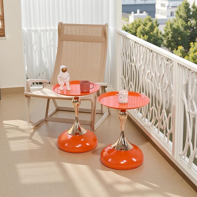 Stylish Hourglass Side Table - Contemporary Design for Living Rooms, Cafes, Dining Areas, Bedrooms, and Outdoor Spaces - Perfect Accent Piece for Any Decor (2, Hermes Orange)