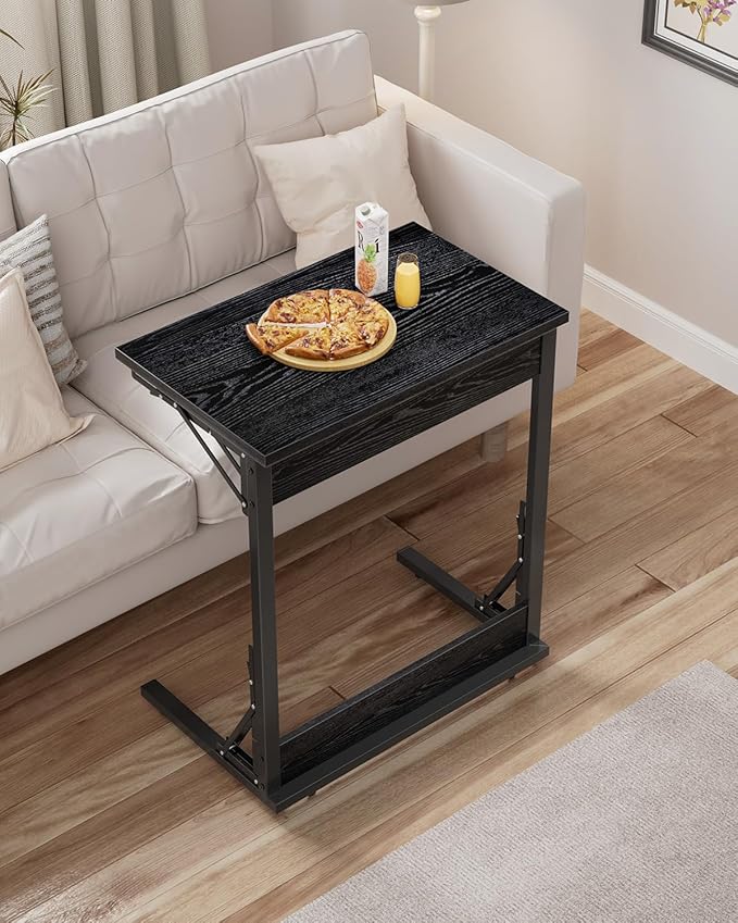 Tatub Folding TV Tray Table Set of 2, 24" Wide C-Shaped End Table for Couches, Small Sofa-Side Laptop Desk with Metal Frame for Living Room, Bedroom, Dark Black