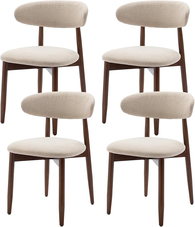 COLAMY Wooden Dining Chairs Set of 4, Modern Fabric Upholstered Kitchen Side Chairs, Farmhouse Dining Room Chair with Foot Pegs, Beige
