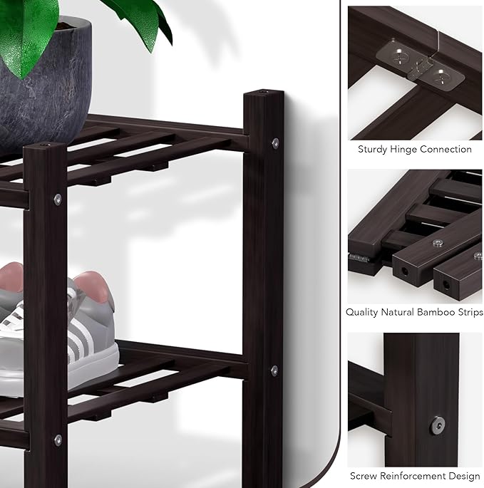 Haddockway 4 Tier Bamboo Shoe Rack Storage Organizer, Multifunctional Free Standing Stackable Shoe Shelf with Grid Panel for Closet,Hallway,Entryway,Small Space 27"x11"x26"(Brown, 4 Tier)