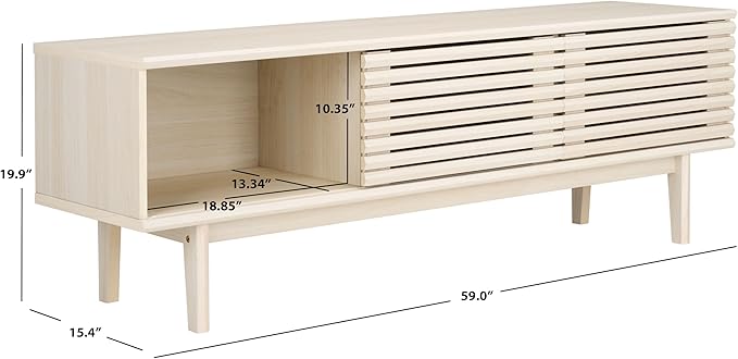 SAFAVIEH Aricia TV Stand for up to 65" Flatscreen – Bleached White, 2 Sliding Doors with Interior Storage, 1 Open Shelf, Entertainment Media Console (MED9633C)