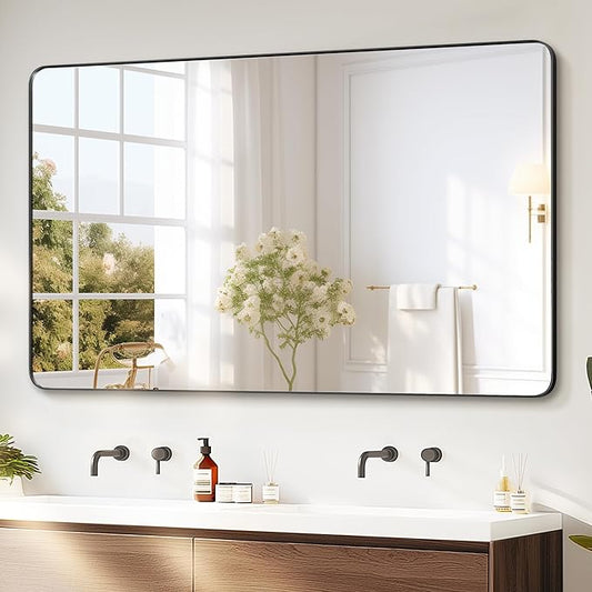 Delma Black Framed Bathroom Vanity Mirror for Over Sink, 50x30 Inch High-Definition Wall Mirror with Horizontal/Vertical Hanging, Durable Rust-Resistant Bathroom Mirror for Modern Decor (Black)