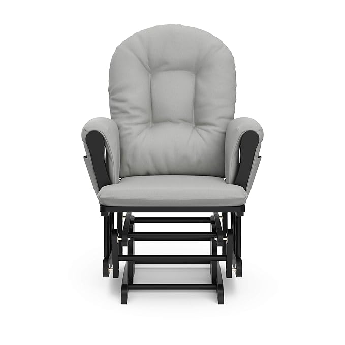 Storkcraft Premium Hoop Glider & Ottoman (Black with Light Gray) — GREENGUARD Gold Certified, Wood Craftsmanship, Convenient Storage Pockets, Smooth-Gliding Chair for Nursery, Multi-Award-Winning