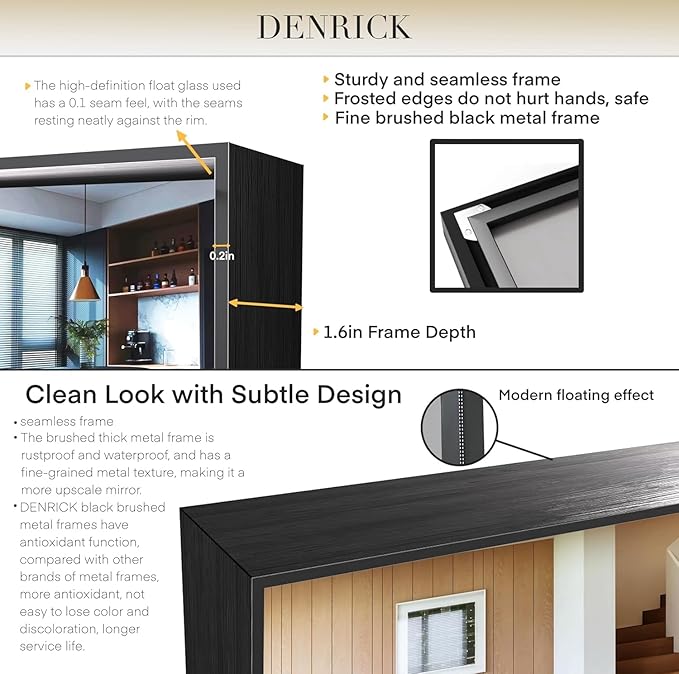 DENRICK 20X36 Wall Mounted Large Bathroom Mirror Black Bathroom Rectangular Vanity Mirror Matte Black Wall Mirror Metal Framed Farmhouse Mirrors Aluminum Frame Modern Rectangle Mirrors