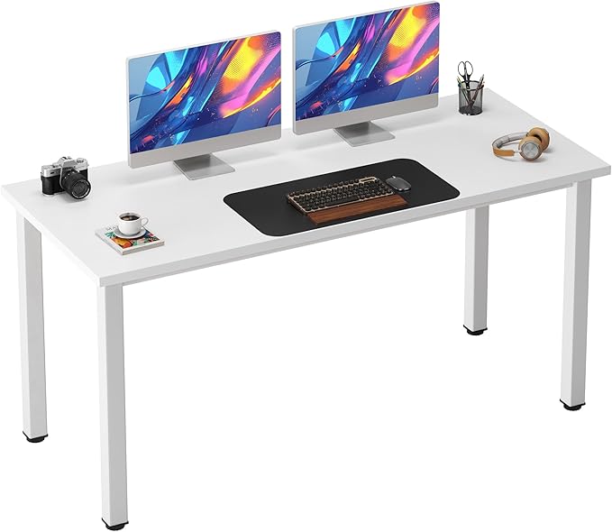 Need 54.3 Inch Large Computer Desk, Modern Simple Style Desk for Home Office, Basic Writing Table for Study Student, White