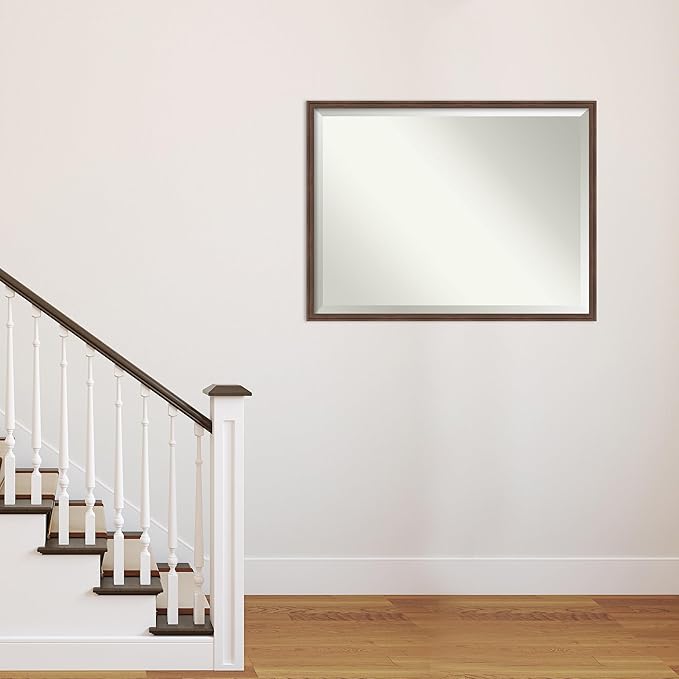 Amanti Art Brown Wall Mirror 32x42 Florence Medium Brown Rectangle Bathroom Mirror for Wall Decor Living Room, X-Large Casual Frame, Hangs Horizonally and Vertically, Bathroom Decor, Beveled Edge