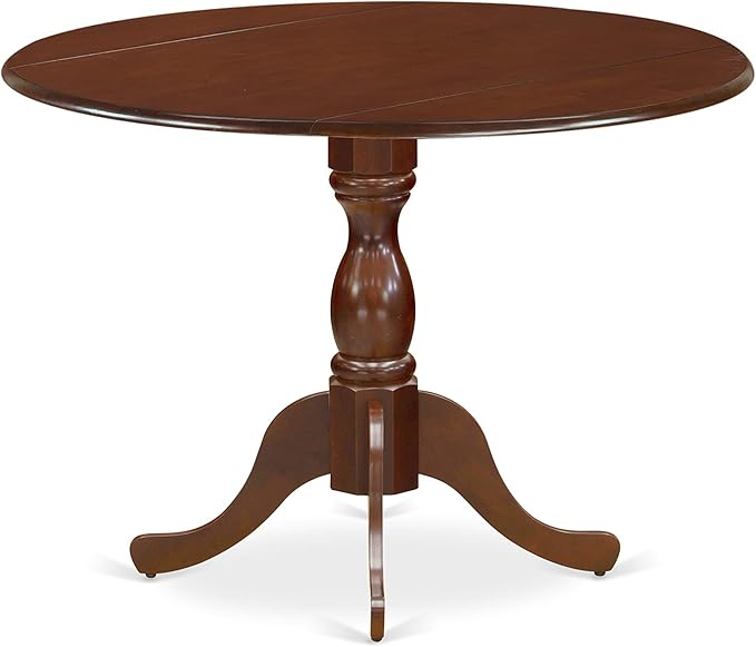 East West Furniture DMIP5-MAH-C 5 Piece Kitchen Table & Chairs Set Includes a Round Dining Room Table with Dropleaf and 4 Linen Fabric Upholstered Chairs, 42x42 Inch, Mahogany