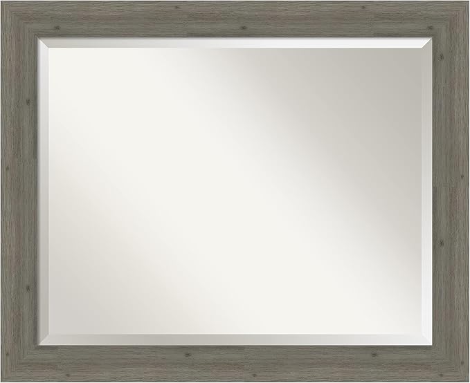 Amanti Art Grey Wall Mirror 27x33 Fencepost Grey Narrow Rectangle Bathroom Mirror for Wall Decor Living Room, Large Country Rustic Wood Frame, Hangs Horizonally and Vertically, Bathroom Decor,