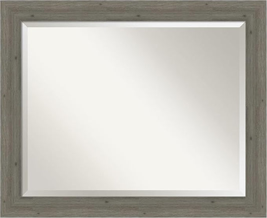 Amanti Art Grey Wall Mirror 27x33 Fencepost Grey Narrow Rectangle Bathroom Mirror for Wall Decor Living Room, Large Country Rustic Wood Frame, Hangs Horizonally and Vertically, Bathroom Decor,