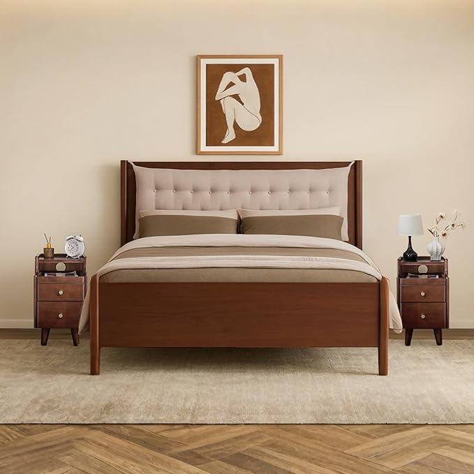 Uniclinens Narrow Nightstand with Drawers, Small Slim Solid Wood Bedside Table for Bedroom, Modern End/Side for Living Room, Walnut