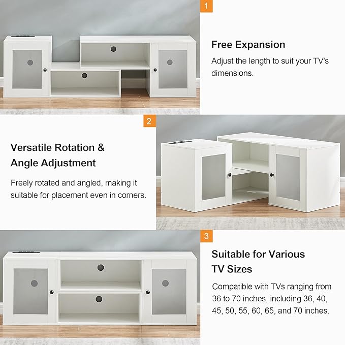 VECELO LED TV Stand for Televisions up to 70 Inchs Modern Entertainment Center with Storage Media Console with 23 Flashing Options and 4 Customizable Modes for Living Room, Bedroom