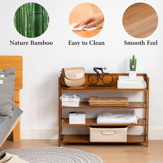 Bamboo Shoe Rack Organizer, 4 Tier Shoe Shelf Storage Organizer, for Entryway, Hallway, and Closet (Brown-31.5)