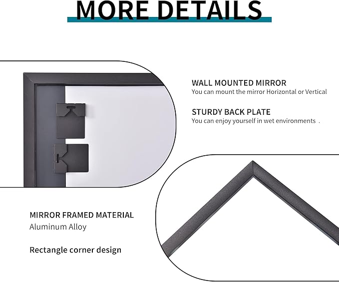 Black Bathroom Mirror for Wall, 30x48 Inch Rectangle Mirrors with Metal Frame, Modern Vanity Wall Mirror Decor for Entryway Hangs, Bathroom, Living Room Horizontal or Vertical