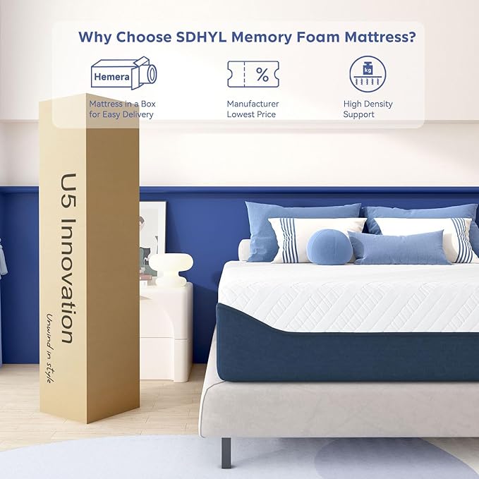 SDHYL Full Mattress, 14 Inch Gel Infused Memory Foam Mattress for Heavy People, Bed in a Box Mid Firm CertiPUR-US Certified & Fiberglass Free, Washable Cover, 75"*54"
