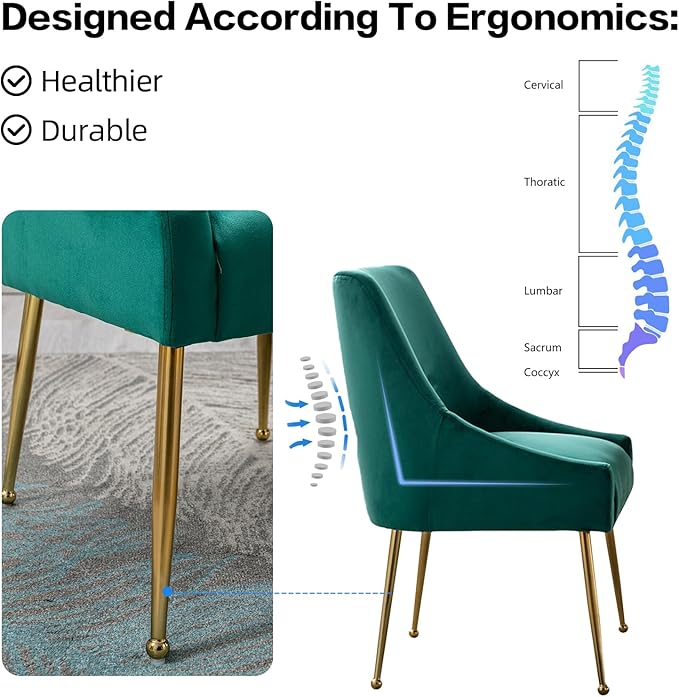 Velvet Dining Chairs Set of 2, Furniture Collection Modern Contemporary Upholstered with Polished Gold Metal Legs(Green)