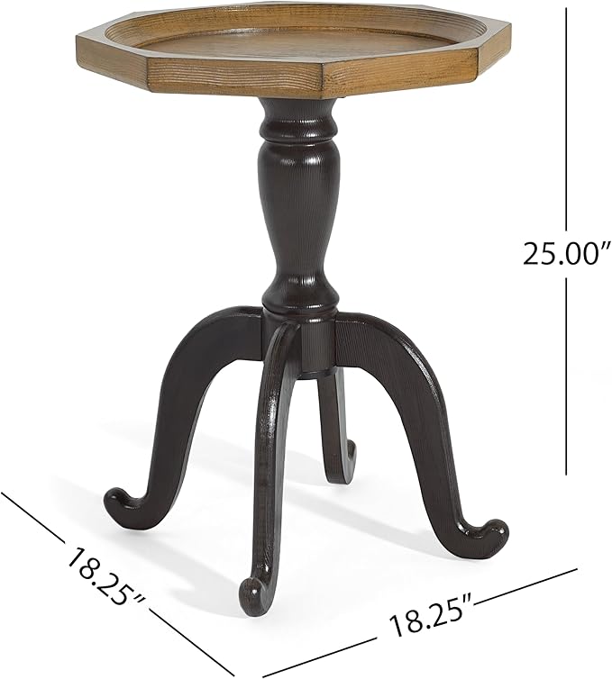 Christopher Knight Home Elizabeth 25" Small End Table with Spider Leg, Living Room Side Table, Accent Table with Lipped Tabletop, French Country Furniture, Wooden Small Coffee Table, Black + Natural