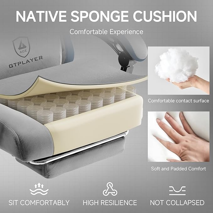 GTPLAYER Office Chair, Gaming Computer Desk Fabric Chair with Footrest, High Back Ergonomic Office Chair with Pocket Spring Lumbar Support and Linkage Armrests Adjustable Height Swivel for Home Task