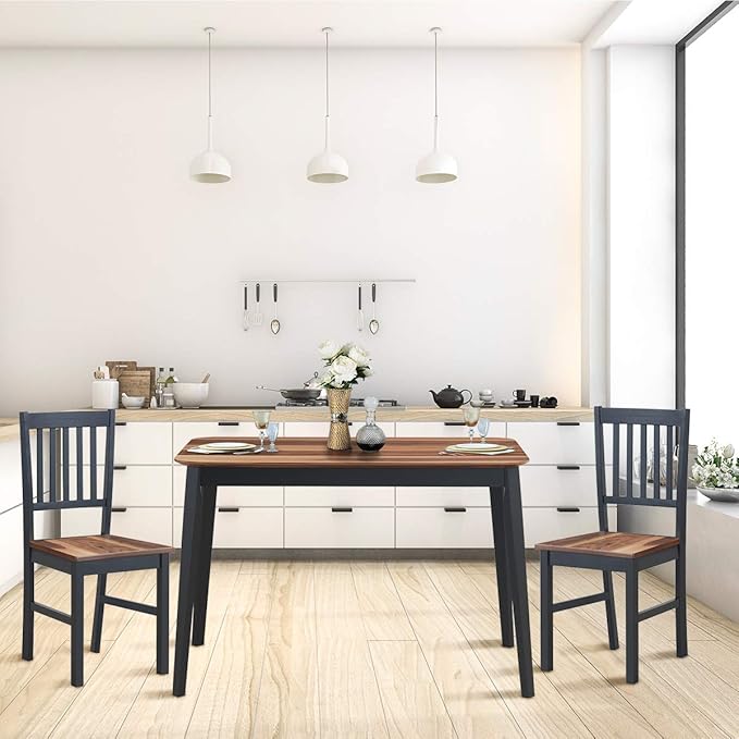 Giantex 43.5" L Rectangular Dining Table, Farmhouse Dinette Table w/ 4 Rubber Wood Legs, Kitchen Dinner Table for Kitchen Dining Room Living Room (Walnut & Black)