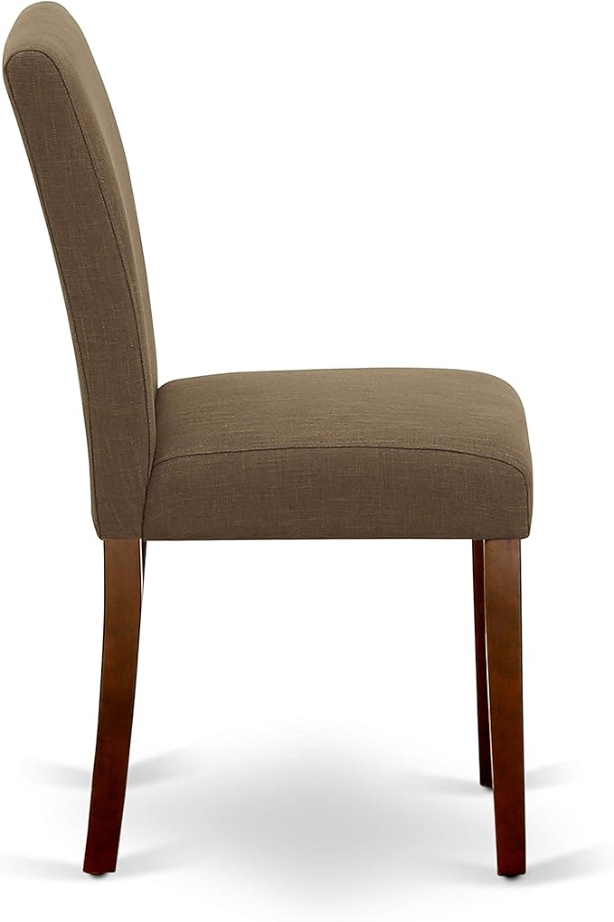 East West Furniture ANAB3-MAH-18 3 Piece Modern Dining Table Set Contains a Round Kitchen Table with Pedestal and 2 Coffee Linen Fabric Parson Dining Chairs, 36x36 Inch, Mahogany