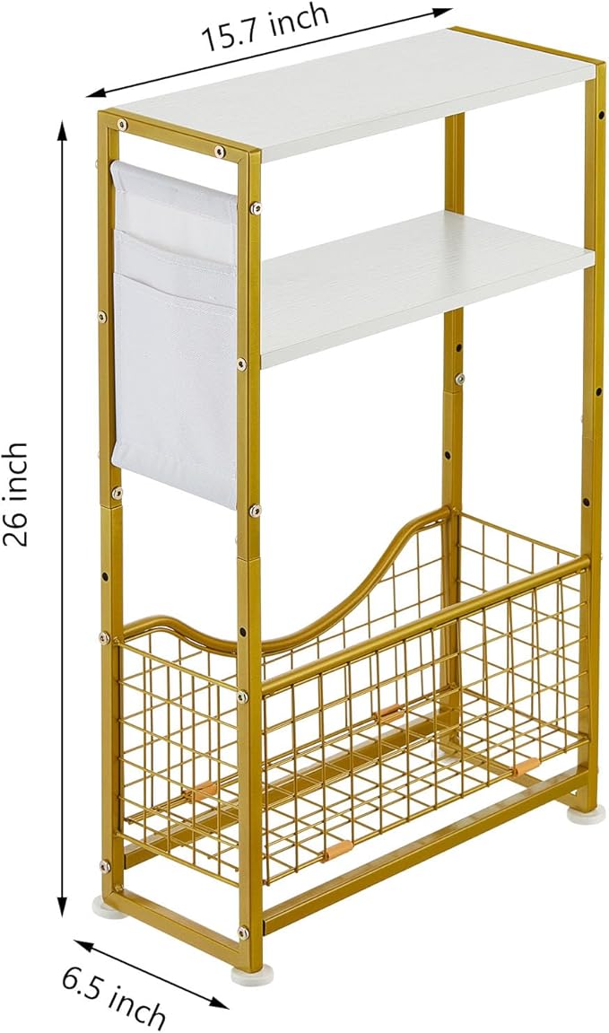 Narrow Side Table, Skinny Small End Tables with Magazine Holder, 3 Tier Small Sofa Side Table for Smalls Spaces, Sofa Couch Tables Bedside Table for Living Room Bedroom Office
