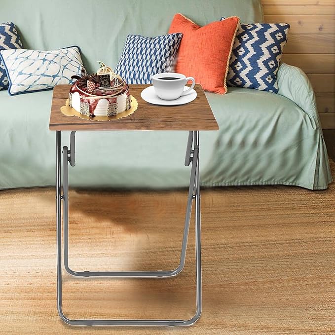 Garden 4 you Folding TV Tray Table Set of 2, TV Dinner Table with Sturdy MDF Top, Eating Trays for Living Room with No Assembly Required (Yellow Brown, 2PCS)