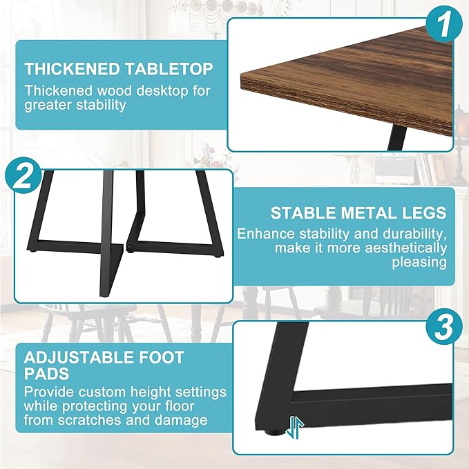 Square Dining Table for 2-4, 31.5" Small Dinner Table with Metal Frame Base Square Kitchen Tables for Dining Room, Kitchen, Living Room, Brown & Black