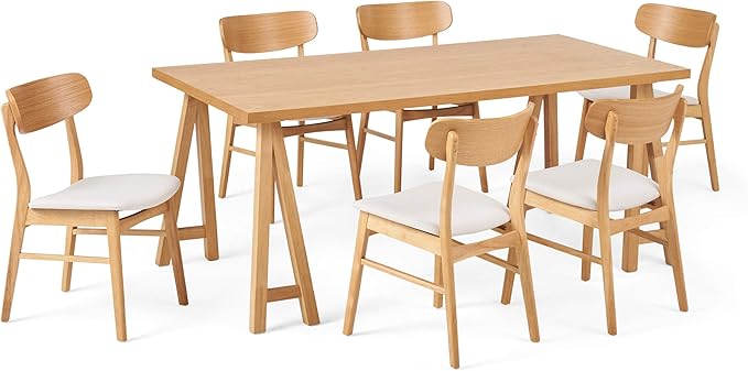 Christopher Knight Home Anthony Mid-Century Modern 7 Piece Dining Set, Light Beige and Natural Oak
