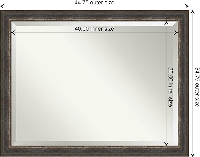 Amanti Art Brown Wall Mirror 35x45 Alta Rustic Char Rectangle Bathroom Mirror for Wall Decor Living Room, X-Large Rustic Farmhouse Frame, Hangs Horizonally and Vertically, Bathroom Decor, Beveled Edge