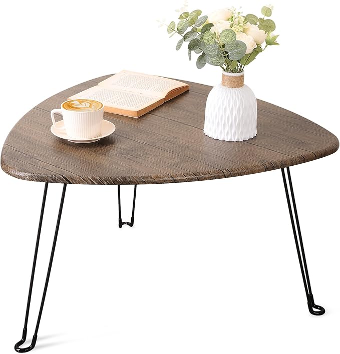 Folding Coffee Table for Living Room Small Wooden Folding Tables with Steel Legs Light Brown Triangle Coffee Table Mid Century Modern Floor Desk Low Table for Small Spaces Home Office