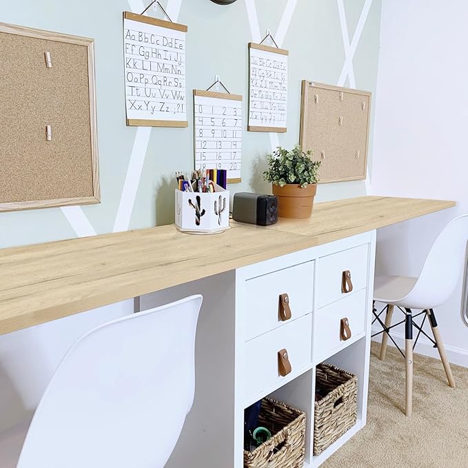 Kaboon Universal Tabletop 55"x23.62" Solid One-Piece Melamine Table Top, Double Desk L-Desk DIY, Home and Office Countertop, Oak/Grey Tone