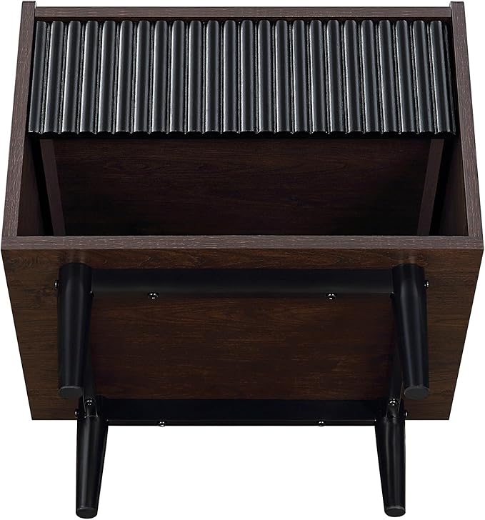 Manhattan Comfort Duane Modern Ribbed Nightstand, Bedside Table with Full Extension Drawer and Open Shelf, Industrial Chic Living Room and Bedroom Furniture, Black