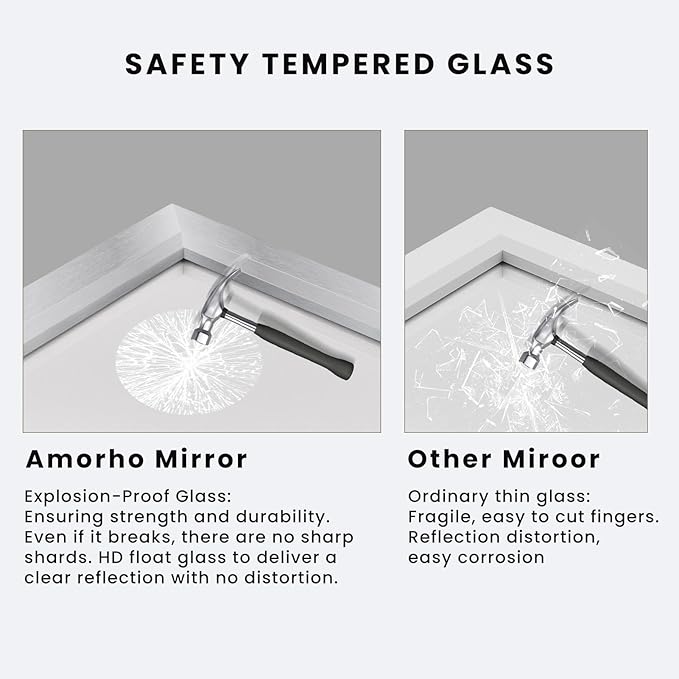 Amorho 40x36 Inch Bathroom Mirror Silver, Thick Metal Framed Wall Mirrors for Over Sink, Brushed Nickel Mirror Perfect for Bedroom, Living Room, Entryway, Rectangle (Horizontal/Vertical).