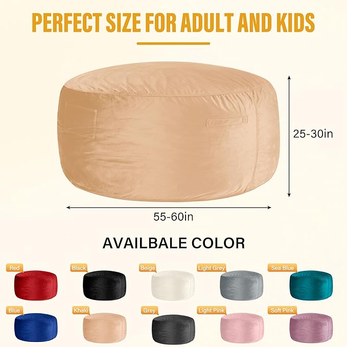 HABUTWAY Bean Bag Chair: Giant 6' Memory Foam Furniture Bean Bag Chair with Microfiber Cover - 6Ft,Khaki