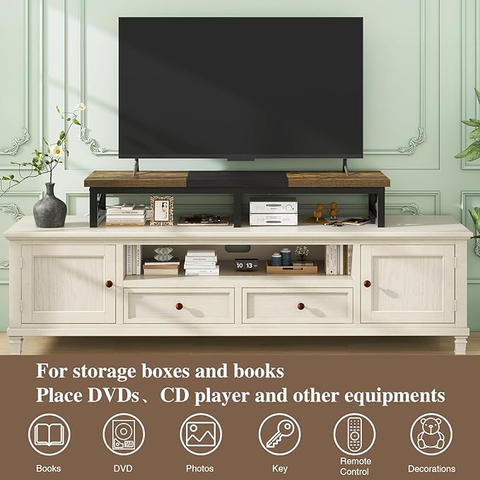 IBUYKE 45" Large TV Riser for 32-60 inch TV,Tabletop Short TV Stand with Storage and Steel Legs,Dual Screen Office Desk,Stand Riser,TV Riser Stand for Home,Bedroom,Living Room,Rustic Brown TVT002H