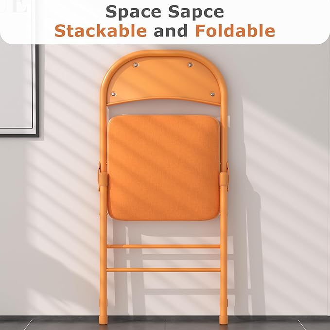 VECELO Padded Folding Chairs 4 Pack, Comfortable Cushioned Seat & Backrest with Steel Frame, for Office, Indoor Outdoor, Commercial Events, Orange