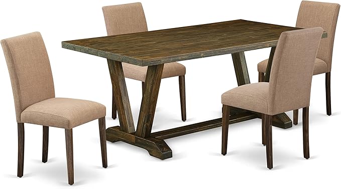 East West Furniture V777AB747-5 5 Piece Kitchen Table Set for 4 Includes a Rectangle Dining Room Table with V-Legs and 4 Light Sable Linen Fabric Upholstered Chairs, 40x72 Inch, Multi-Color