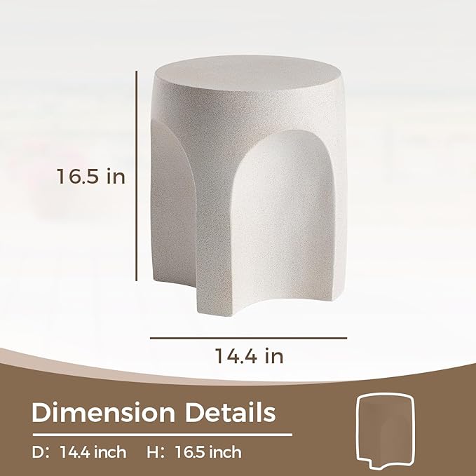 COSIEST Concrete Side Table Drum Shape,17''H Outdoor Side Table, Patio Accent Table Cement End Tables, Garden Decorative Stool, Plant Stand Drum Table, Spotted White