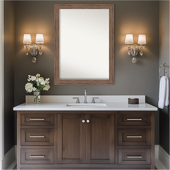 Amanti Art Brown Bathroom Mirror for Over Sink, 32x43 Pia Medium Brown Rectangle Vanity Mirror, X-Large Casual Frame, Hangs Horizonally and Vertically, Bathroom Wall Decor, Non-Beveled Edge