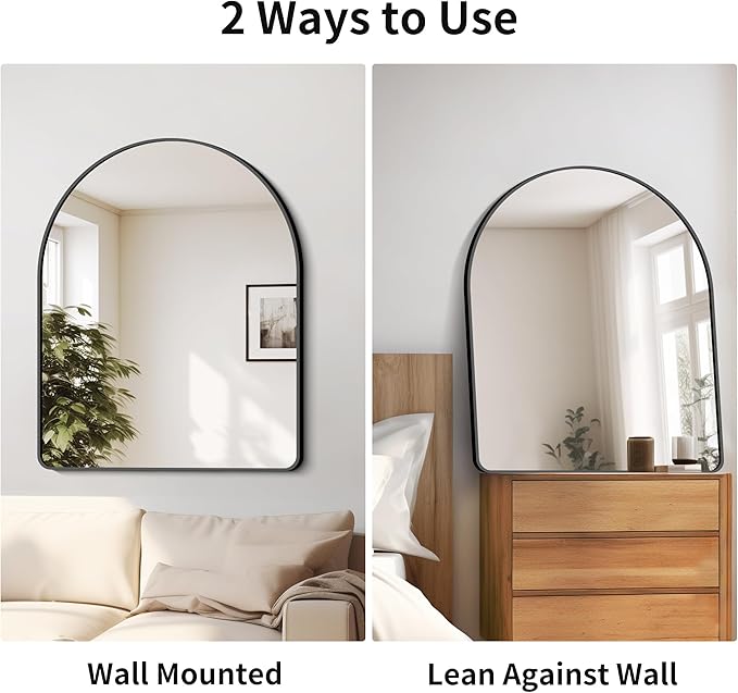 FORBATH Arched Bathroom Mirror 30x36 Inch, Bathroom Mirror Wall Mounted Modern Black Aluminum Frame Decor Dresser Mirror for Bedroom Living Room Entryway, Hanging or Leaning Against Wall