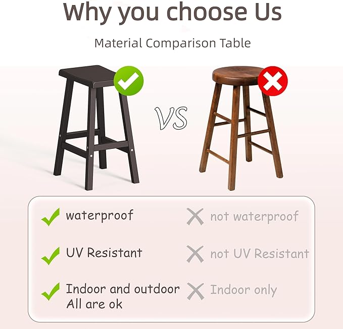 29" H Bar Stools Set of 2 - Classic Saddle Seat with Footrest, Resin Kitchen Counter Stool, Anti-Slip & Waterproof - Tall Barstools for Bar, Kitchen, Dining Room, Lounge - Black