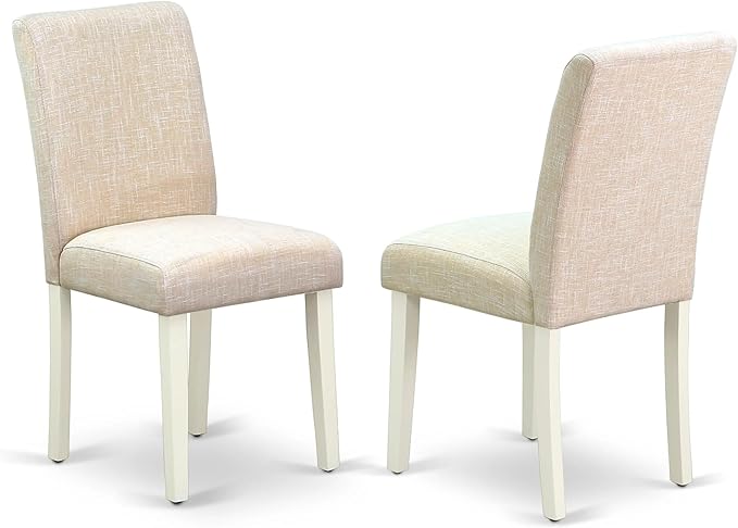 East West Furniture ANAB5-LWH-02 5 Piece Dining Table Set for 4 Includes a Round Kitchen Table with Pedestal and 4 Light Beige Linen Fabric Upholstered Chairs, 36x36 Inch, Linen White