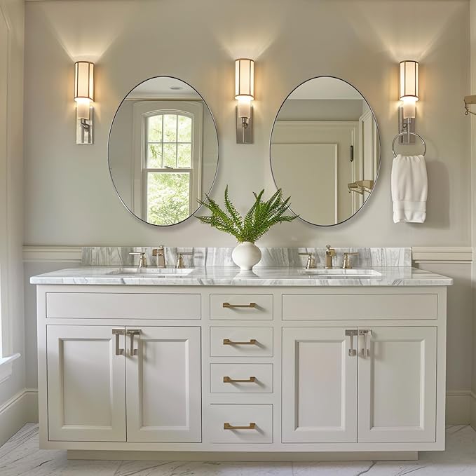 ANDY STAR Brushed Nickel Oval Mirrors for Bathroom, 22x30 Inch Silver Stainless Steel Metal Framed Oval Wall Mirror, Modern Vanity Mirror Wall Mount Horizontal or Vertical