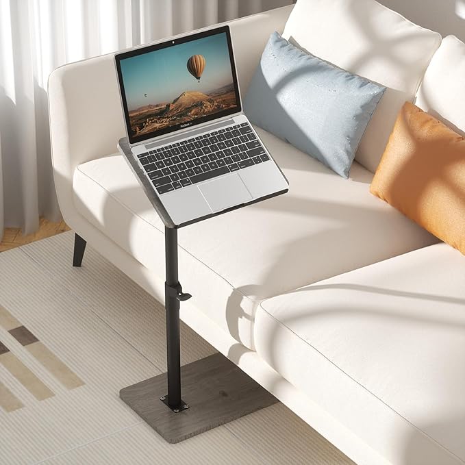 Sofa Armrest Tray Table for Couch - 360° Swivel Height Adjustable End for Small Spaces, Snack Side Table for Bed or Chair with Phone & Tablet Slot (Gray,Angle Adjustable)