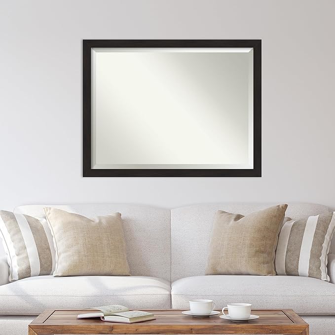 Amanti Art Brown Wall Mirror 34x44 Furniture Espresso Narrow Rectangle Bathroom Mirror for Wall Decor Living Room, X-Large Casual Frame, Hangs Horizonally and Vertically, Bathroom Decor, Beveled Edge
