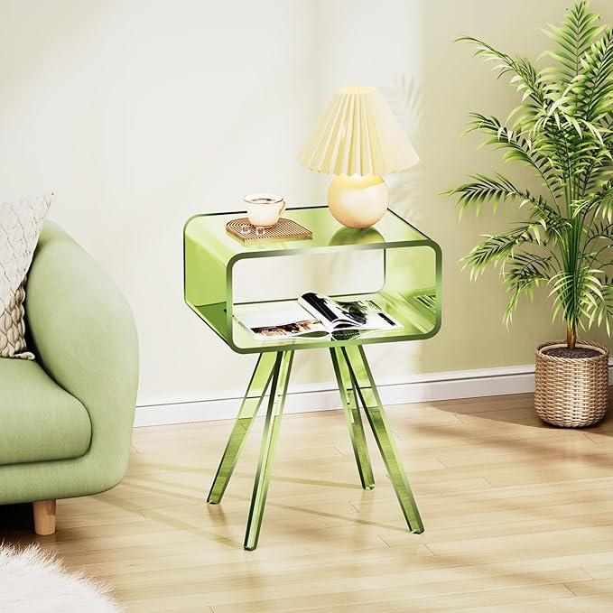 Acrylic Side Table, Acrylic Nightstand Bedside Table for Bedroom (Green, 16.1'' x 11.8'' x 19.7'')