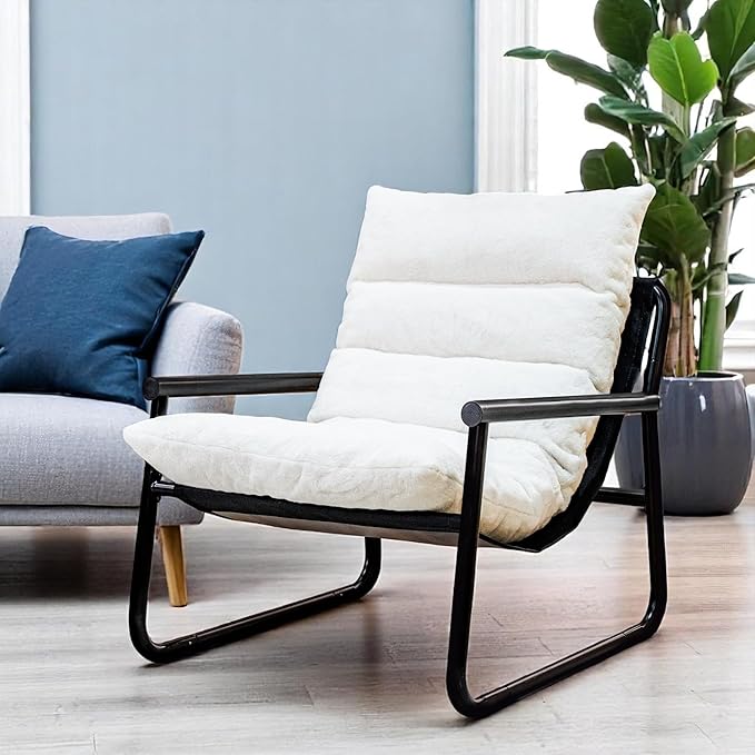 Plush Modern Accent Chair Single Comfy Chair for Bedroom — Ergonomic Lounge Chair with Stylish Upholstery, Space-Saving Design & Easy Assembly White